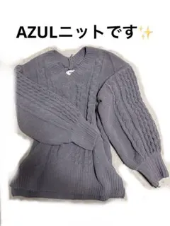 グレー ケーブル編み Vネックセーター