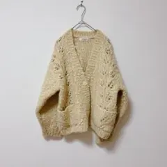 ジョンモロイ【F】ニットカーディガン/毛 韓国製 大人可愛い 透かし編み 秋冬