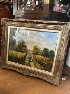 最終値下げ　海外作者　花畑　風景画 油彩画 装飾フレーム付き