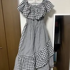 merlot ギンガムチェック オフショルダー ワンピース