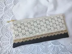 大人可愛い インド刺繍×ヌビ フラットポーチ ハンドメイド（A458）