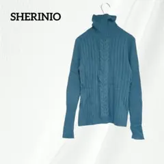 SHERINIO リブ編み タートルネックセーター ビジュー装飾　くすみブルー