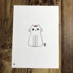 【1018】【白猫の絵】オリジナル手描きアナログイラスト原画　自作創作アート作品
