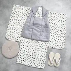 【白×くすみブルー】七五三 3歳 着物　被布コートセット　男の子