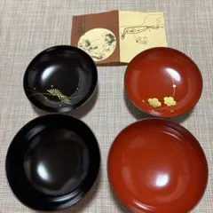 【山中漆器】高砂小吸椀揃　福うさぎ　５客　蓋付き汁椀　朱　金箔　箱入り 山中漆器】高砂小吸椀揃 福うさぎ 5客 蓋付き汁椀 朱 金箔 箱入り