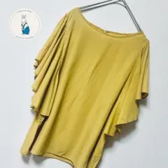 ブラウス　(M)　オーバーサイズ　袖フリル　半袖　黄色　レディース　古着