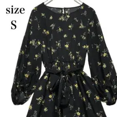 さ*ら様 ロペピクニック 花柄ワンピース 長袖 ブラック レディースS