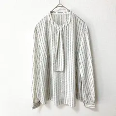 【ニューヨーカー】ボウタイブラウス ロゴストライプシャツ エレガント 長袖 白