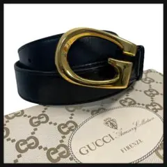 【美品 激レア】 GUCCI グッチ ベルト G ゴールドロゴ ブラック レザーのサムネイル