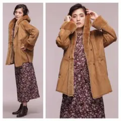 美品 ナノユニバース フェイクムートン ミドルコート 定価25300円 36