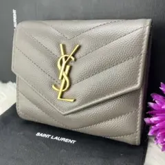 【大人気】サンローラン 財布 YSL キャビアスキン グレー コンパクト