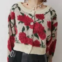 Jouetie 2way 赤いバラ柄ニットカーディガン