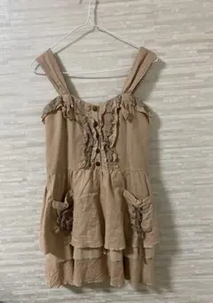 アクシーズファームベージュ フリル ノースリーブワンピース