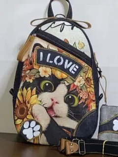 ☆岡山デニム☆ハチワレ猫☆子猫☆リュック対応☆ワンショルダー