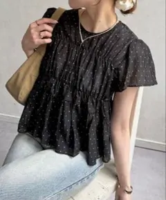ゼヴォン☆シアードットシャーリングフレンチブラウス ブラックのサムネイル