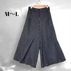 ストライプ柄 ガウチョパンツ M~L 黒 イージーパンツ ワイド