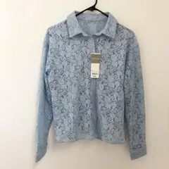 GU レースシャツ　長袖　水色