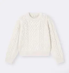 ジーユー GU ケーブル クルーネック ニット プルオーバー ホワイト M