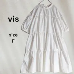 美品☆ VIS ボリューム ティアードブラウス チュニック F 白 ゆったりのサムネイル