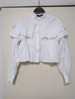 ※訳あり w closet フリル切替スタンドカラーブラウス