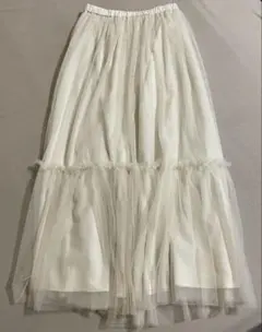 アイボリー チュール フレア ロングスカート