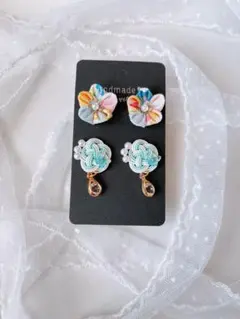 ちりめん　ピアス　つまみ細工　水引　No.28