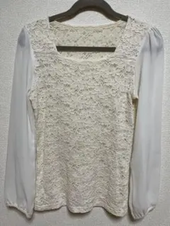 アイボリー レース シフォン 長袖ブラウスのサムネイル