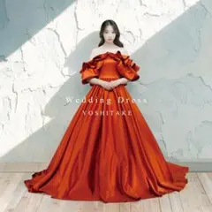 ウエディングドレス.カラードレス.オレンジ.バルーンスリーブ.サテン.Y1687