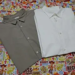 グレー ホワイト ボタンダウンシャツ 2枚セット半袖