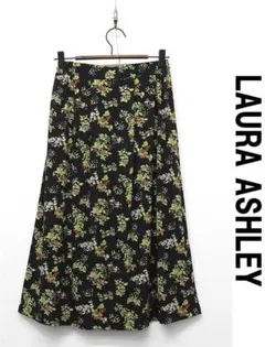 U411/美品 LAURA ASHLEY ひざ丈スカート フレア 花柄 38 黒のサムネイル