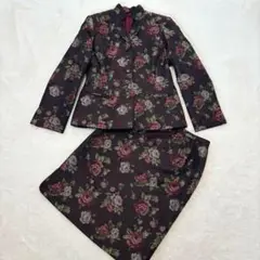 ✨️美品✨️ レリアン 花柄刺繍 セットアップ 昭和レトロ ヴィンテージ 黒系