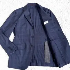 極美品/洗える軽い伸縮性✨オリヒカ×ソロテックス チェック ネイビー LL