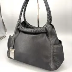 美品✨フルラ トートバッグ 編み込み ロゴプレート レザー 黒 ブラック 
