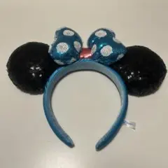 ミニーカチューシャ　スパンコール　水色リボン