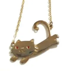 【美品】キャットネックレス ゴールド 猫モチーフ 赤目 短めアニマル 可愛い人気