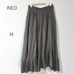 【イネド】プリーツスカート M グレー 切り替え シンプル ロング丈 フレア