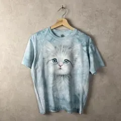 USA古着 THE MOUNTAIN ネコプリント Tシャツ ザマウンテン 水色のサムネイル