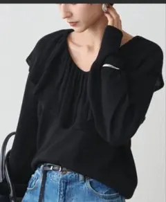 新品タグあり　ラウンジドレス　フリルカラーニット