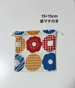 小物入れ巾着　15×15cm ドーナツ赤青