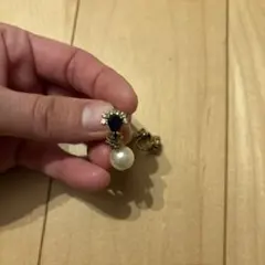 ゴールド パール ダイヤモンド風 イヤリング　リバーシブル