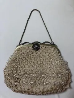 【NOJESS 】ビーズパーティーバッグ　ベージュ　内側花柄　着物にも‼︎