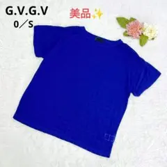 【美品】ジーヴィージーヴィー 半袖Tシャツ 前格子柄シアー ブルー カットソーのサムネイル