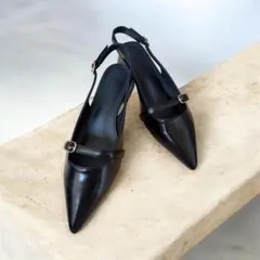 【新品未使用級】メリージェーン ポインテッドトゥ 太ヒールパンプス23.5