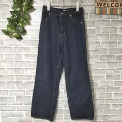 ワイドデニム ジーンズ インディゴ ヴィンテージ 大人可愛い コットン 無地 M