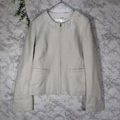 23区 羊革 ラムレザー ノーカラージャケット ベージュ 48 大きいサイズ