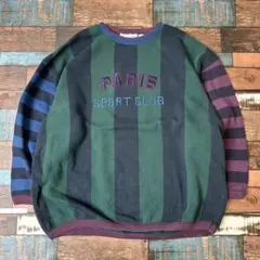 ビンテージ　USA 古着　PARIS SPORT CLUB ストライプスウェット