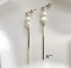 292 淡水パール × スティック ハンドメイドピアス ハンドメイドイヤリング