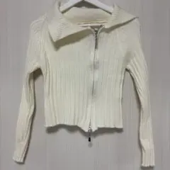 ホワイトリブ編みニット ジッパー付き ダブルジップ