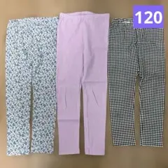 UNIQLO 花柄・パープル・チェック レギンス3点セット