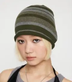 BORDER LIKE ビーニー カーキ